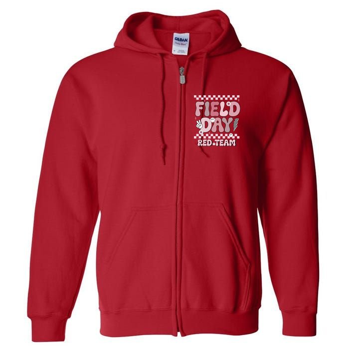 Field Day Red Team Groovy Smile Face Checkered Students Full Zip Hoodie