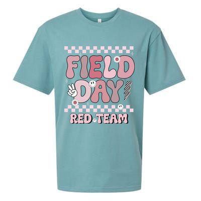 Field Day Red Team Groovy Smile Face Checkered Students Sueded Cloud Jersey T-Shirt