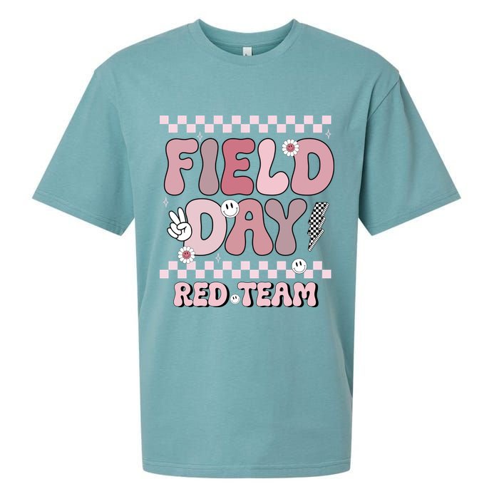 Field Day Red Team Groovy Smile Face Checkered Students Sueded Cloud Jersey T-Shirt