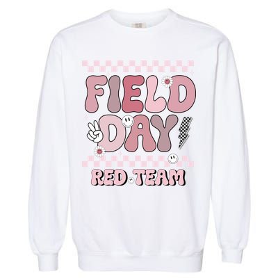 Field Day Red Team Groovy Smile Face Checkered Students Garment-Dyed Sweatshirt