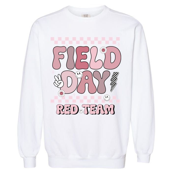 Field Day Red Team Groovy Smile Face Checkered Students Garment-Dyed Sweatshirt