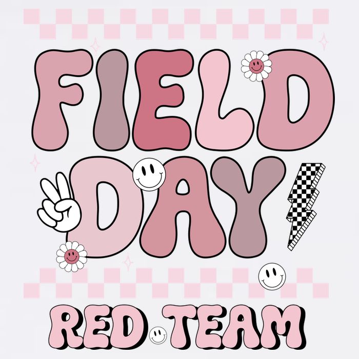 Field Day Red Team Groovy Smile Face Checkered Students Garment-Dyed Sweatshirt