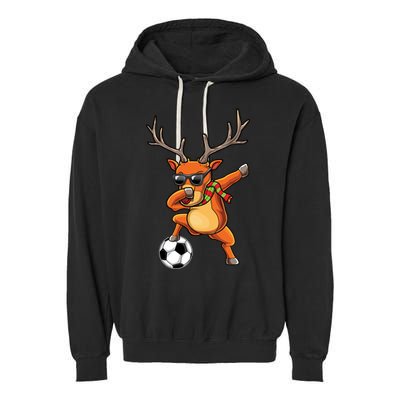 Funny Dabbing Reindeer Dab Christmas Soccer X Mas Funny Gift Garment-Dyed Fleece Hoodie