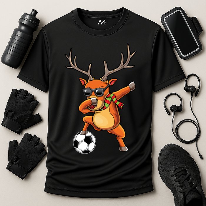 Funny Dabbing Reindeer Dab Christmas Soccer X Mas Funny Gift Cooling Performance Crew T-Shirt