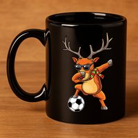 Funny Dabbing Reindeer Dab Christmas Soccer X Mas Funny Gift 11oz C Handle Ceramic Mug