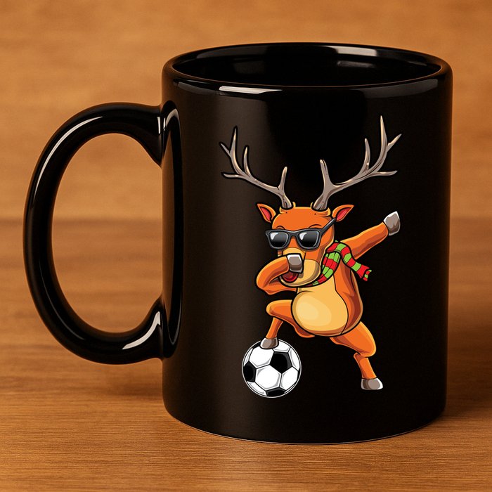 Funny Dabbing Reindeer Dab Christmas Soccer X Mas Funny Gift 11oz C Handle Ceramic Mug