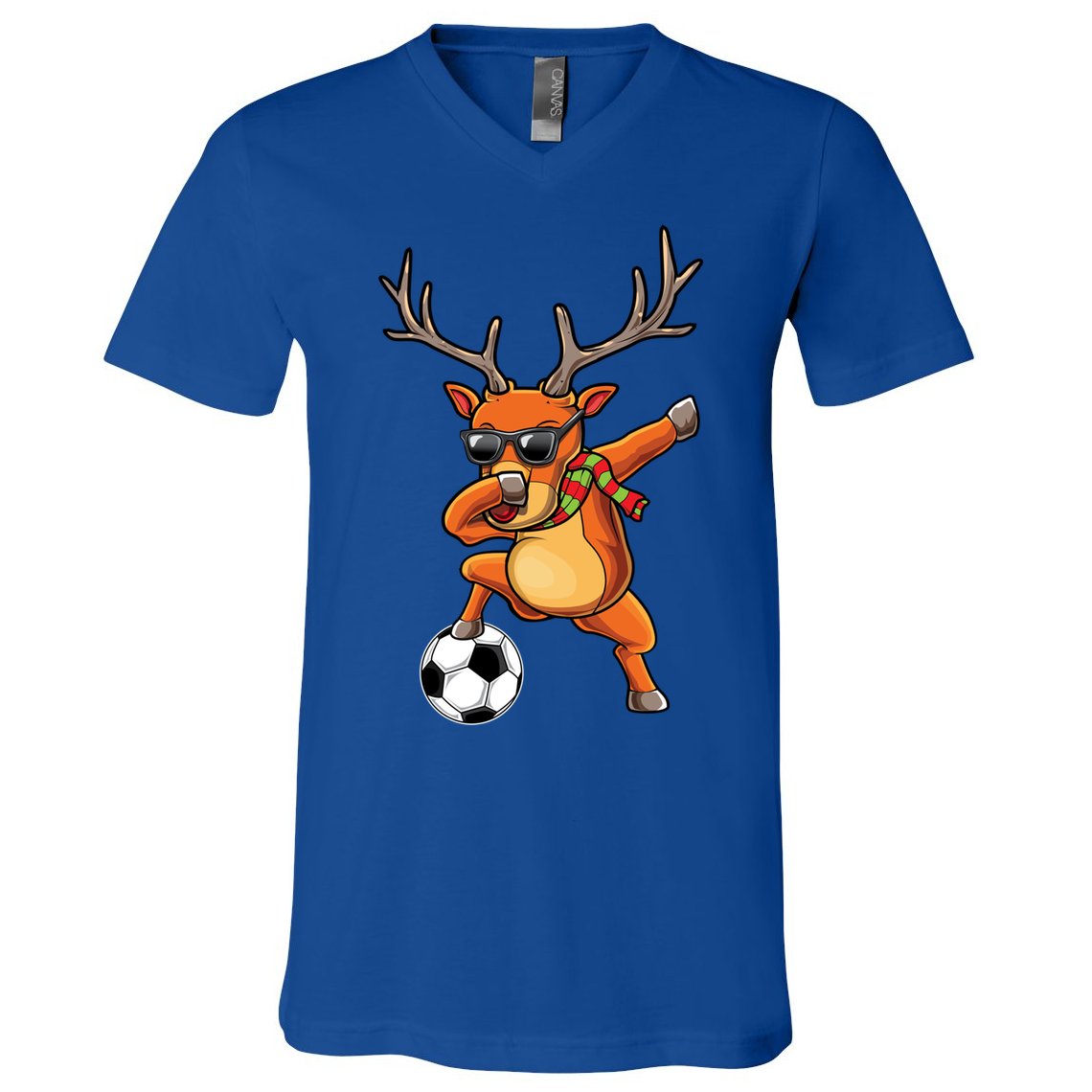 Funny Dabbing Reindeer Dab Christmas Soccer X Mas Funny Gift V-Neck T-Shirt
