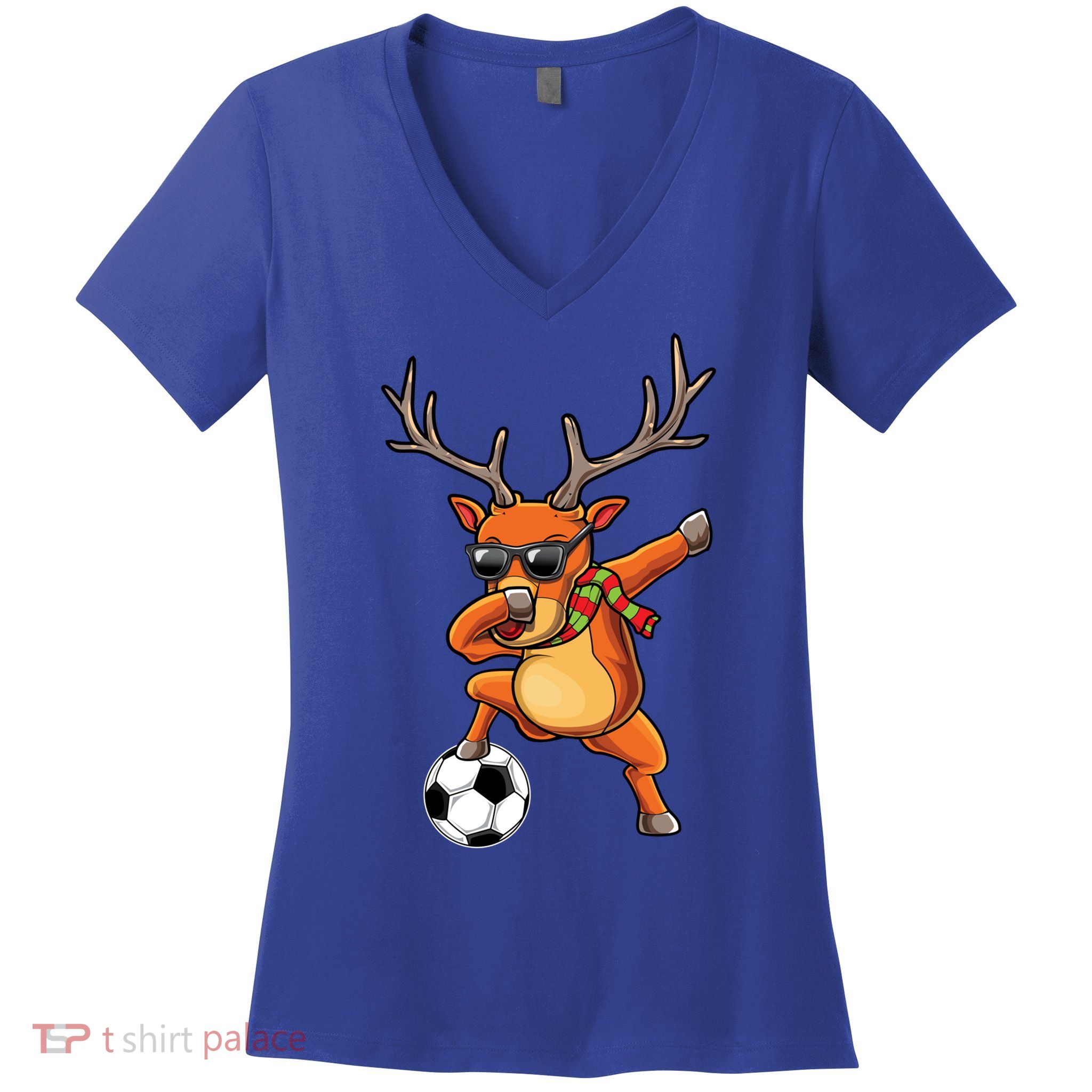 Funny Dabbing Reindeer Dab Christmas Soccer X Mas Funny Gift Women's V-Neck T-Shirt