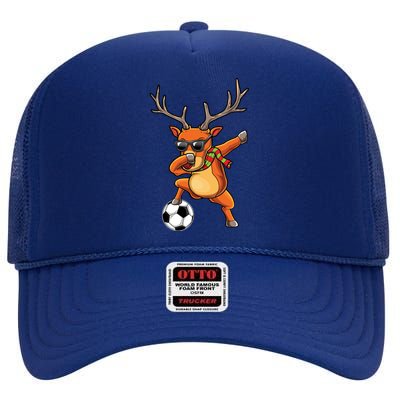 Funny Dabbing Reindeer Dab Christmas Soccer X Mas Funny Gift High Crown Mesh Back Trucker Hat