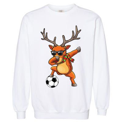 Funny Dabbing Reindeer Dab Christmas Soccer X Mas Funny Gift Garment-Dyed Sweatshirt