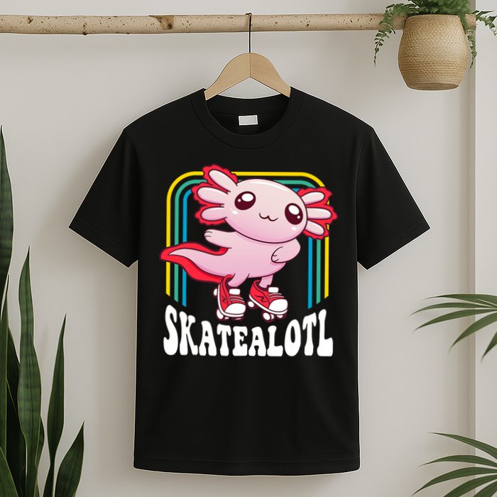 Funny Disco Roller Skate Axolotl Kawaii Salamander  T-Shirt