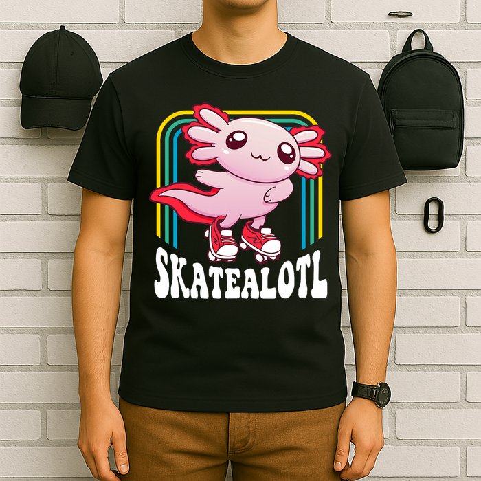 Funny Disco Roller Skate Axolotl Kawaii Salamander  T-Shirt