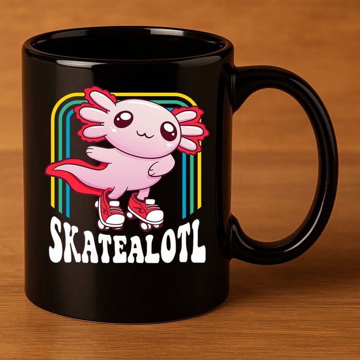 Funny Disco Roller Skate Axolotl Kawaii Salamander  11oz C Handle Ceramic Mug