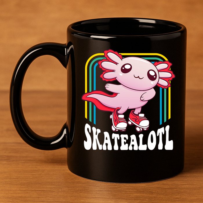 Funny Disco Roller Skate Axolotl Kawaii Salamander  11oz C Handle Ceramic Mug