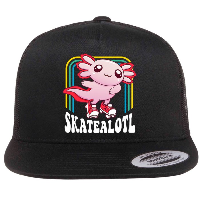 Funny Disco Roller Skate Axolotl Kawaii Salamander  Flat Bill Trucker Hat
