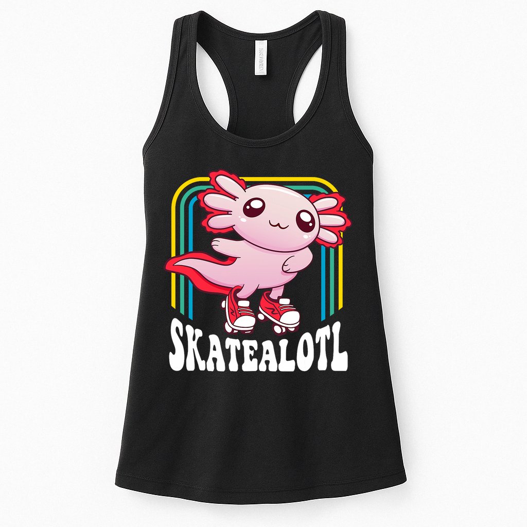 Funny Disco Roller Skate Axolotl Kawaii Salamander  Womens Tank Top