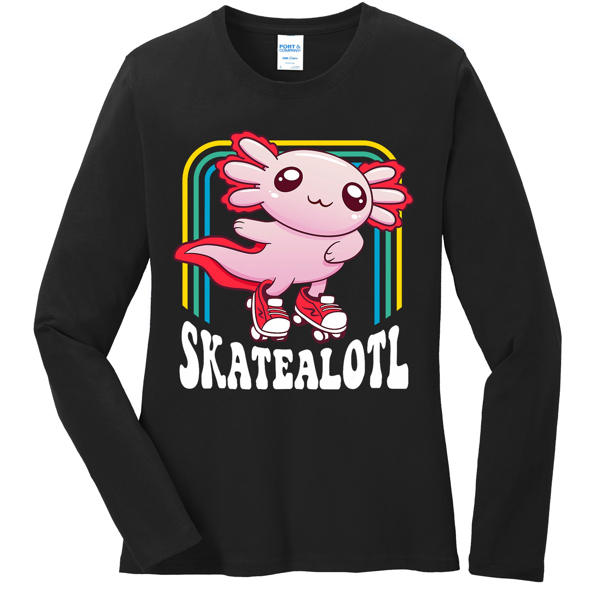 Funny Disco Roller Skate Axolotl Kawaii Salamander  Ladies Long Sleeve Shirt