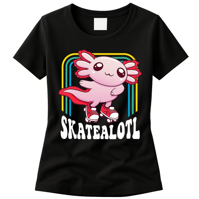 Funny Disco Roller Skate Axolotl Kawaii Salamander  Womens T-Shirt