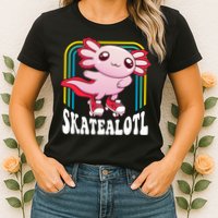 Funny Disco Roller Skate Axolotl Kawaii Salamander  Womens T-Shirt