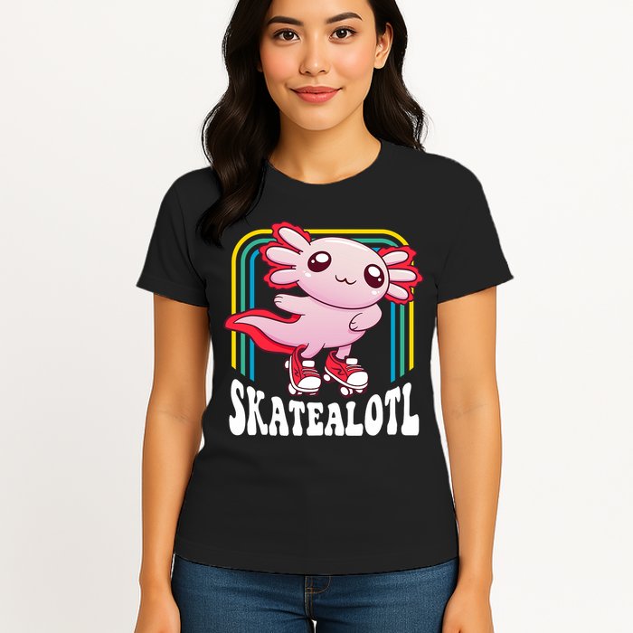 Funny Disco Roller Skate Axolotl Kawaii Salamander  Womens T-Shirt