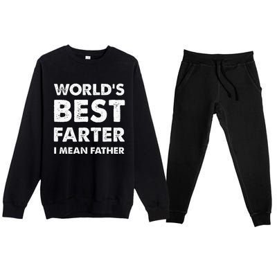 FatherS Day Retro Dad WorldS Best Farter I Mean Father Premium Crewneck Sweatsuit Set