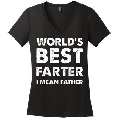 FatherS Day Retro Dad WorldS Best Farter I Mean Father Women's V-Neck T-Shirt