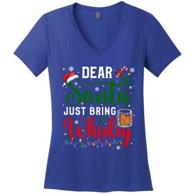 Funny Dear Santa Just Bring Whiskey Christmas Pajamas Great Gift Women's V-Neck T-Shirt