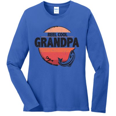 Fathers Day Sunset Fishing Grandpa Reel Cool Grandpa Gift Ladies Long Sleeve Shirt