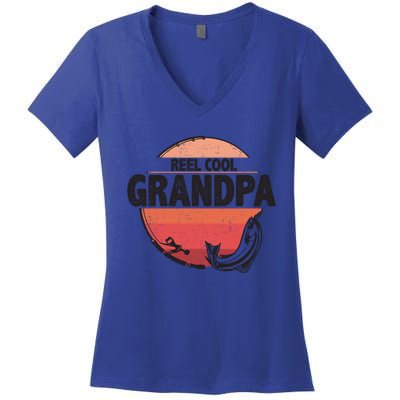 Fathers Day Sunset Fishing Grandpa Reel Cool Grandpa Gift Women's V-Neck T-Shirt