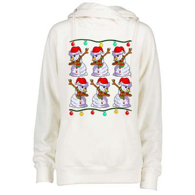 Festive Dabbing Snowman Holiday Decor Womens Funnel Neck Pullover Hood