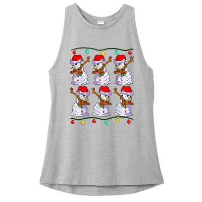 Festive Dabbing Snowman Holiday Decor Ladies PosiCharge Tri-Blend Wicking Tank