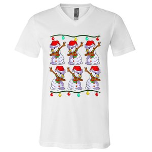 Festive Dabbing Snowman Holiday Decor V-Neck T-Shirt