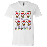 Festive Dabbing Snowman Holiday Decor V-Neck T-Shirt