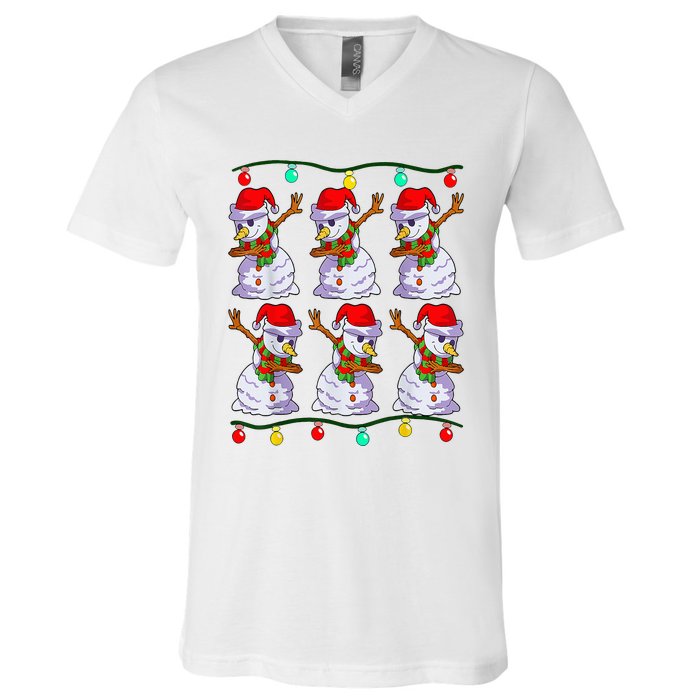 Festive Dabbing Snowman Holiday Decor V-Neck T-Shirt