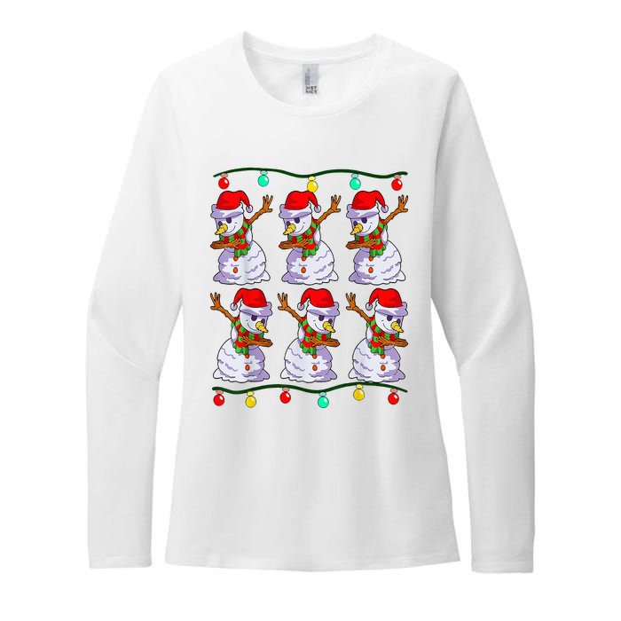 Festive Dabbing Snowman Holiday Decor Womens CVC Long Sleeve Shirt