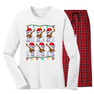 Festive Dabbing Snowman Holiday Decor Women's Long Sleeve Flannel Pajama Set 