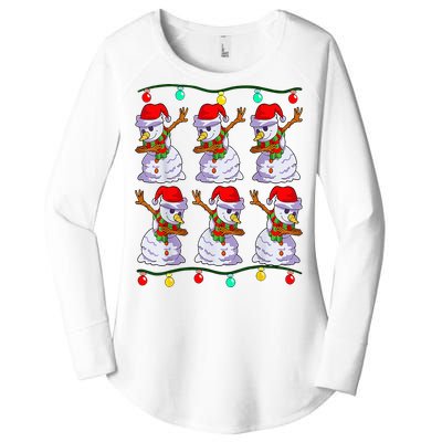 Festive Dabbing Snowman Holiday Decor Women's Perfect Tri Tunic Long Sleeve Shirt