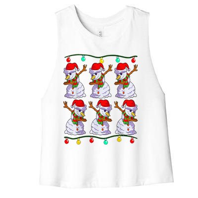 Festive Dabbing Snowman Holiday Decor Women's Racerback Cropped Tank