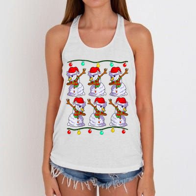 Festive Dabbing Snowman Holiday Decor Women's Knotted Racerback Tank