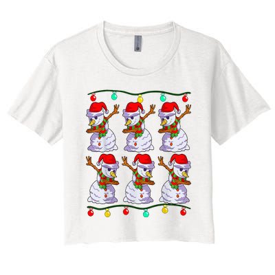 Festive Dabbing Snowman Holiday Decor Women's Crop Top Tee