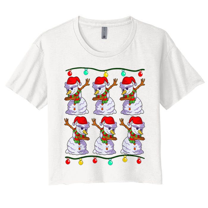 Festive Dabbing Snowman Holiday Decor Women's Crop Top Tee