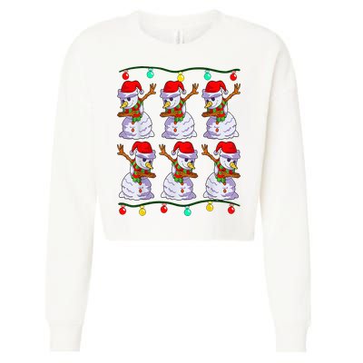 Festive Dabbing Snowman Holiday Decor Cropped Pullover Crew