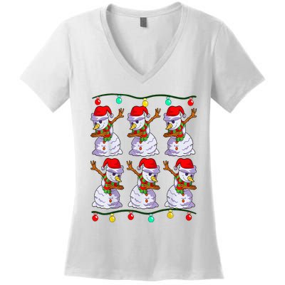 Festive Dabbing Snowman Holiday Decor Women's V-Neck T-Shirt