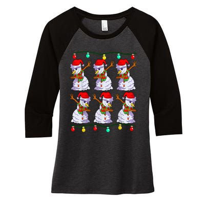 Festive Dabbing Snowman Holiday Decor Women's Tri-Blend 3/4-Sleeve Raglan Shirt