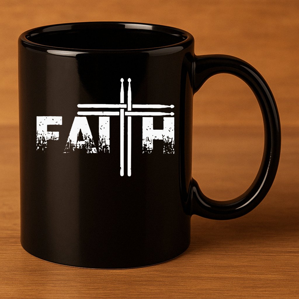 Faith Drum Stick Cross Christian God Jesus Fun Drummer 11oz C Handle Ceramic Mug