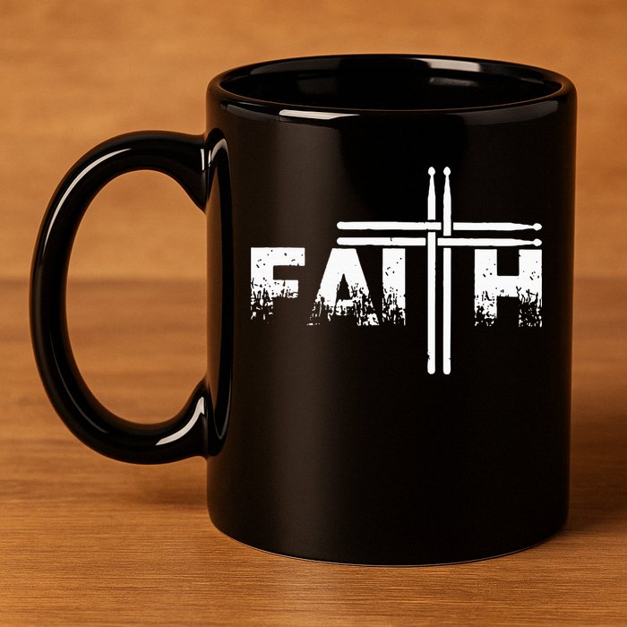 Faith Drum Stick Cross Christian God Jesus Fun Drummer 11oz C Handle Ceramic Mug