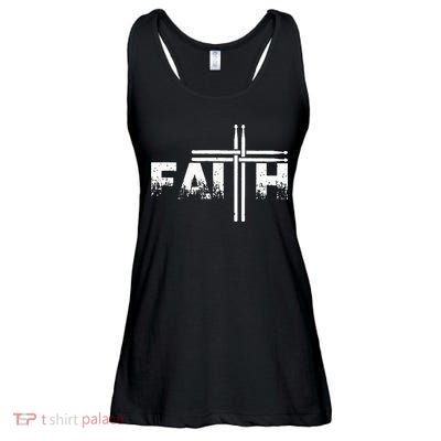 Faith Drum Stick Cross Christian God Jesus Fun Drummer Ladies Essential Flowy Tank