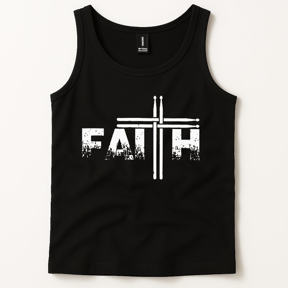 Faith Drum Stick Cross Christian God Jesus Fun Drummer Tank Top