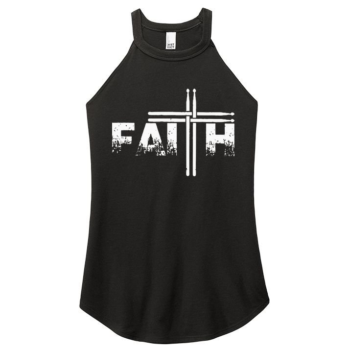 Faith Drum Stick Cross Christian God Jesus Fun Drummer Women's Perfect Tri Rocker Tank