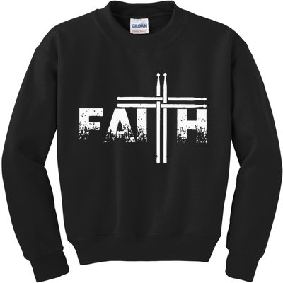 Faith Drum Stick Cross Christian God Jesus Fun Drummer Kids Sweatshirt